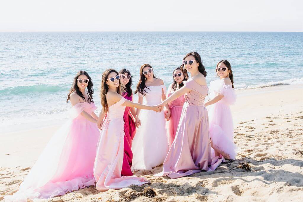 bridal party in pink