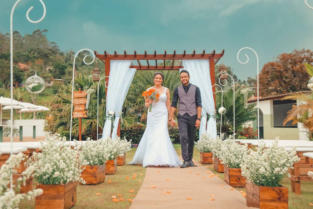 small wedding aisle with floral decor