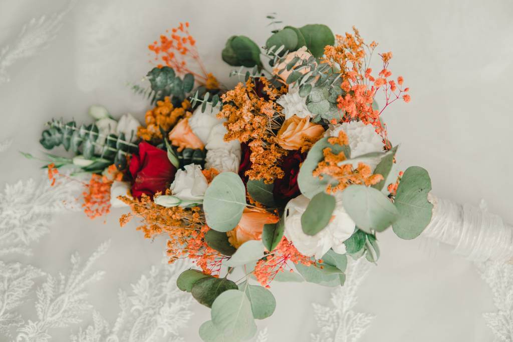 vibrant orange and green custom bouquet