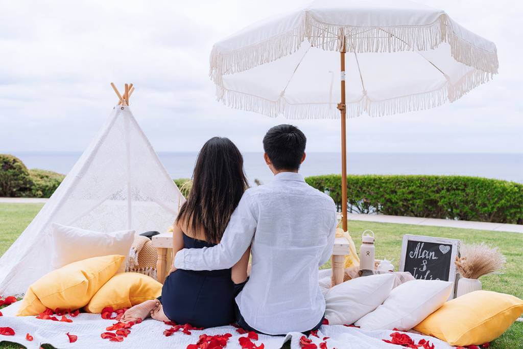 backyard sunset picnic proposal