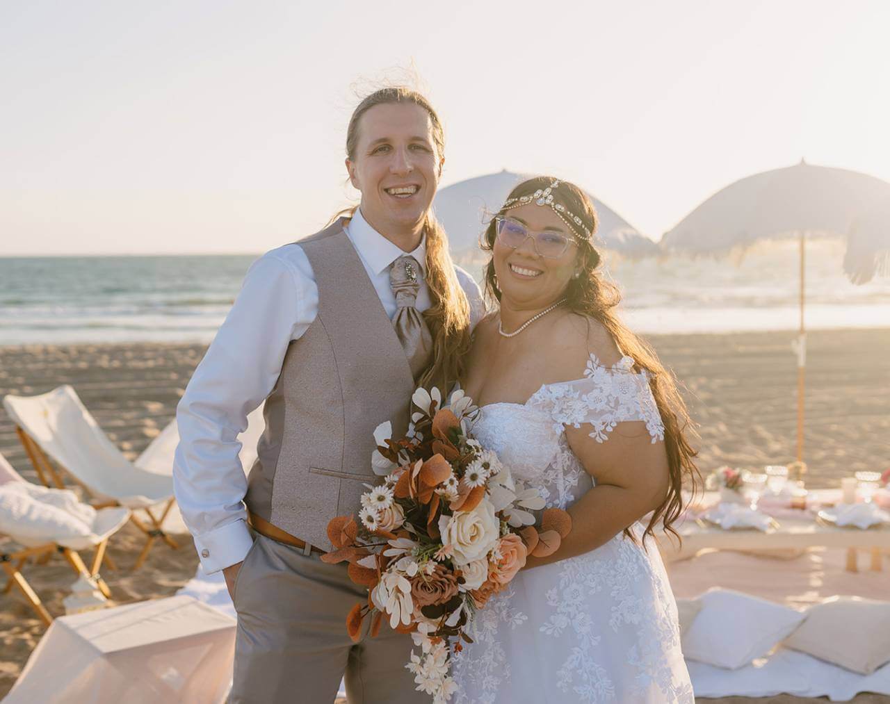 bride and groom beach wedding