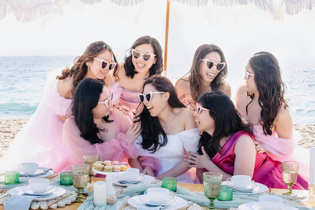 bridesmaids celebrating picnic