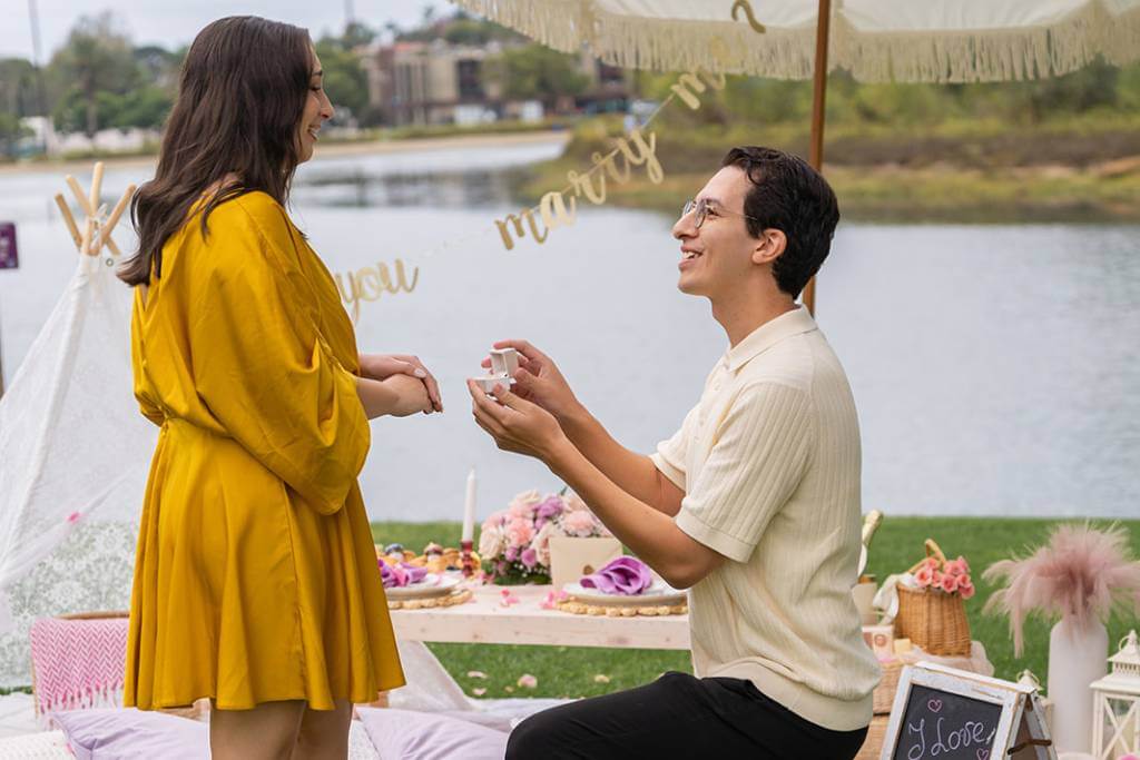 lakeside backyard proposal setup
