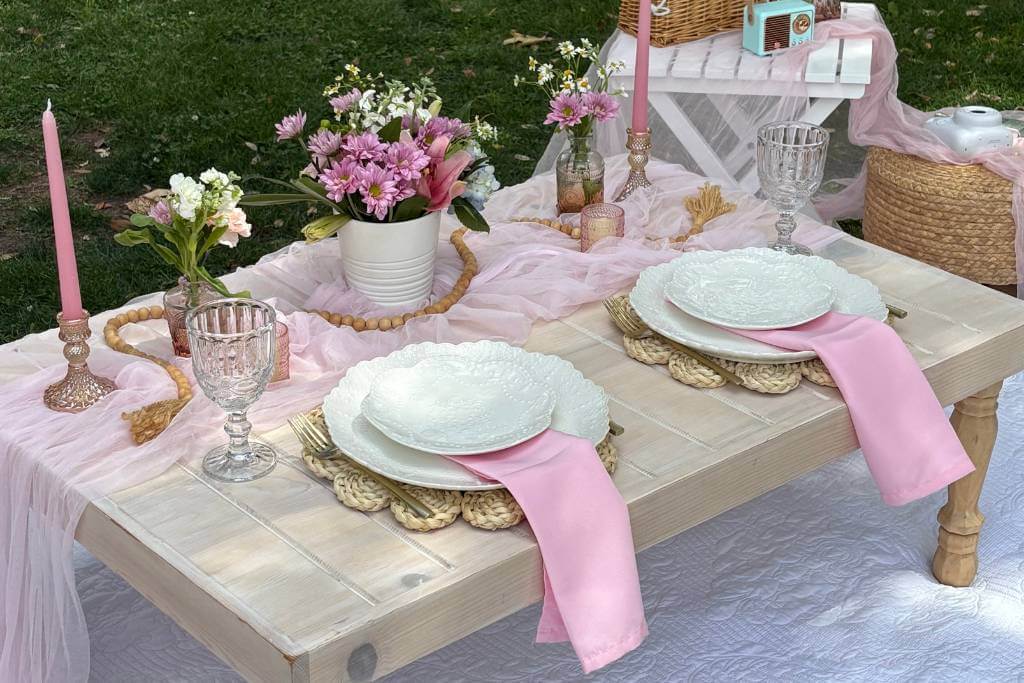 romantic picnic table setup