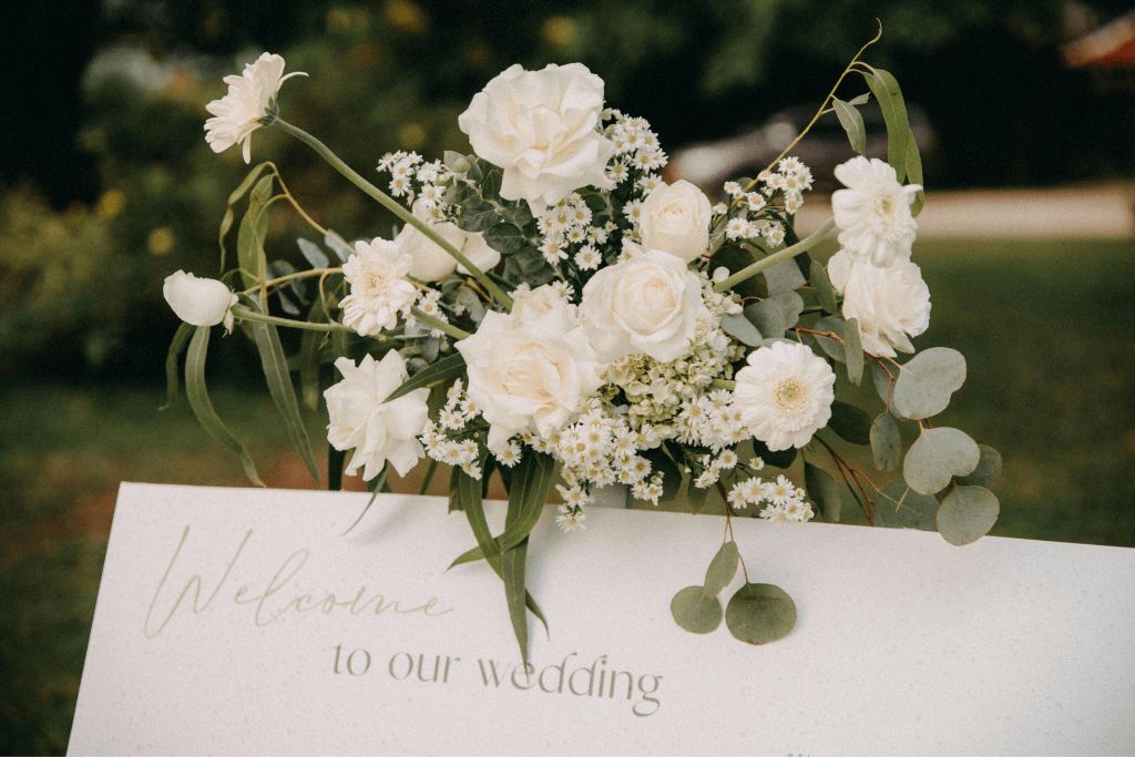 wedding welcome sign flowers