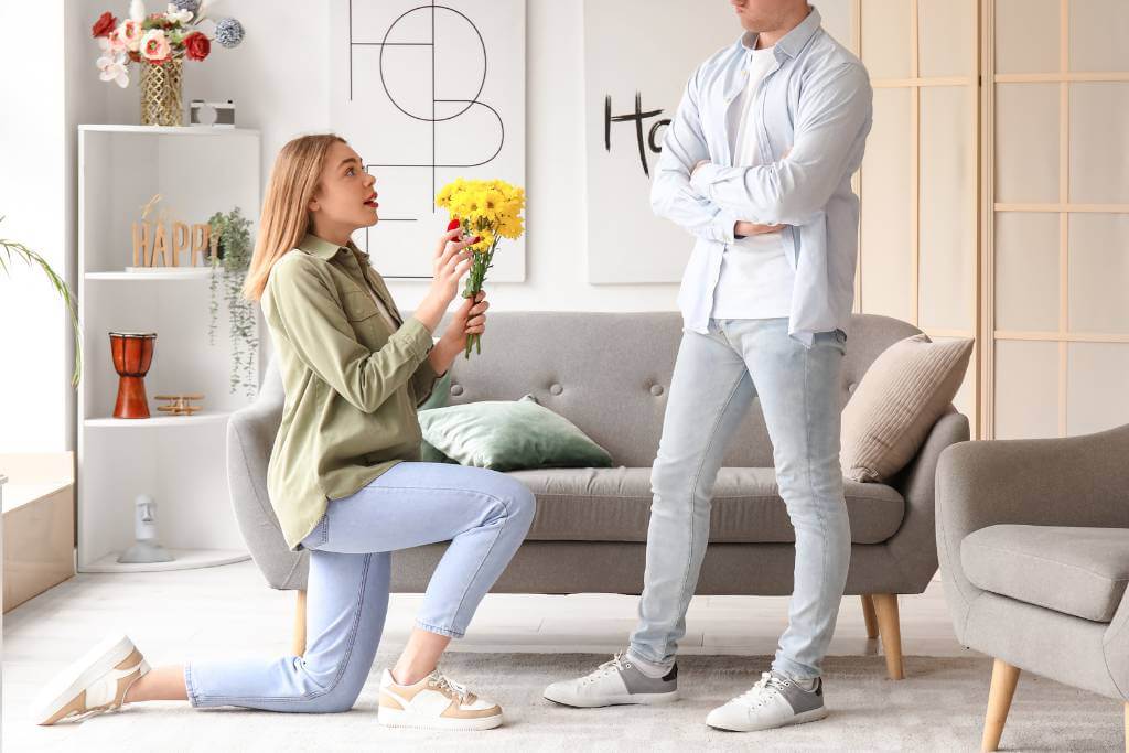 woman proposing at home