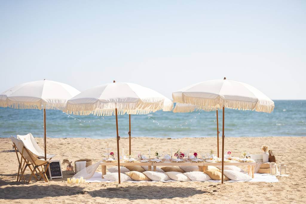 beach destination wedding lounge setup