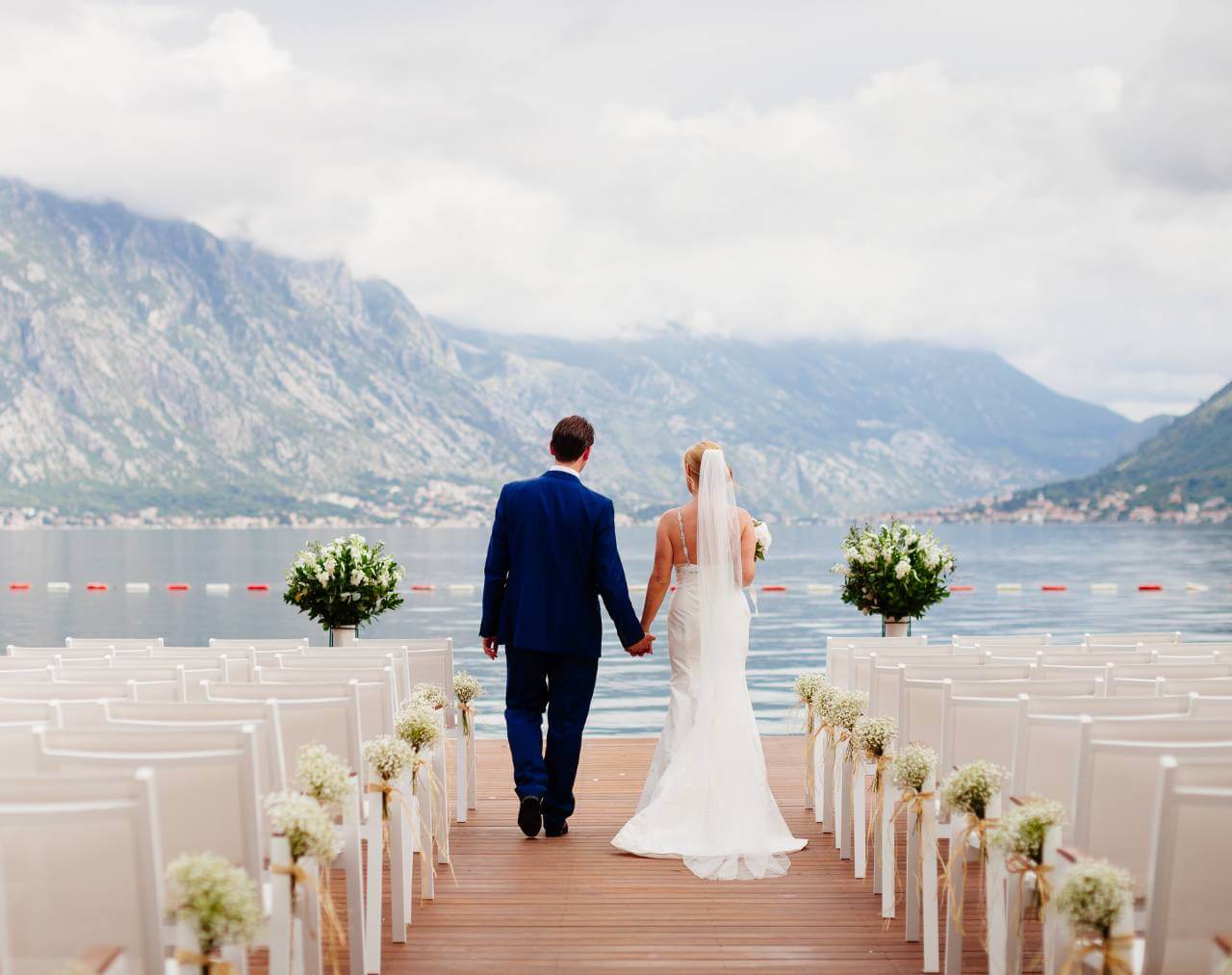 waterfront destination wedding aisle