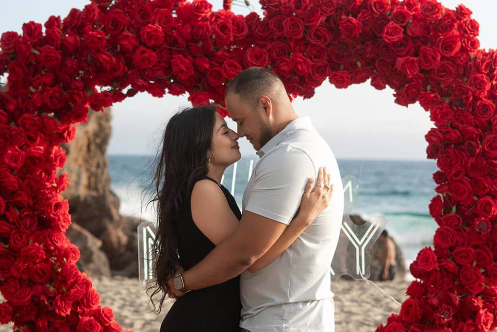 couple hugging after her proposal