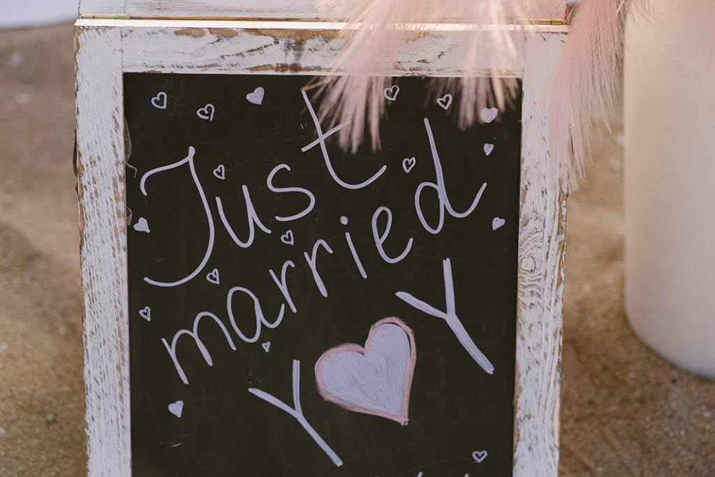 just married wedding sign