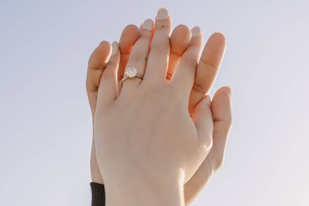 engagement ring on hand closeup